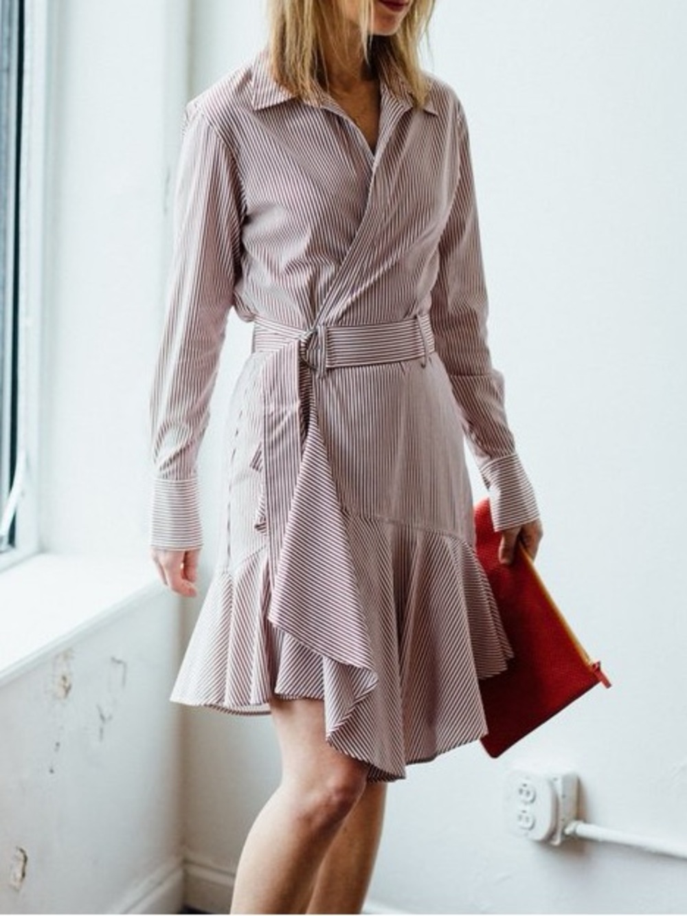 A.L.C NWT Suri Stripped Wrap Ruffle Belted Dress - Picture 12 of 12